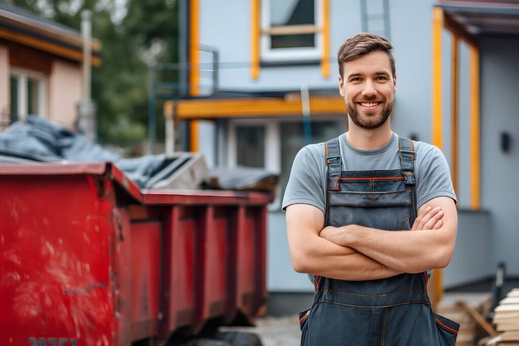 Man Smiling With Dumpster